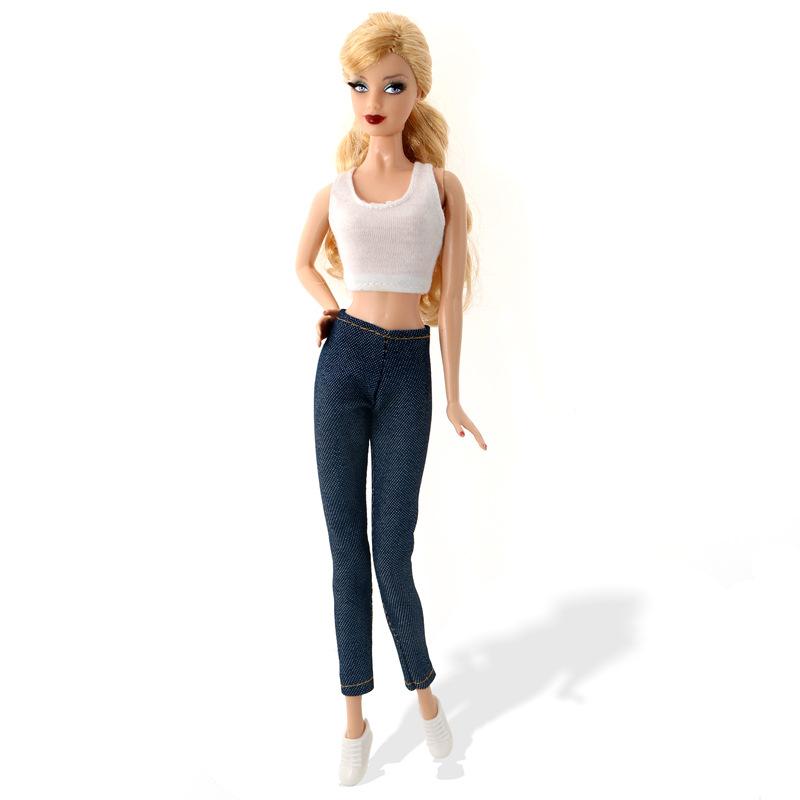 30cm Doll Clothes, Fashion Denim Jeans & Vest Outfit Set, Causal Style Doll Pants and Top, Changeable Clothes for Doll Toys, Gift for Girls