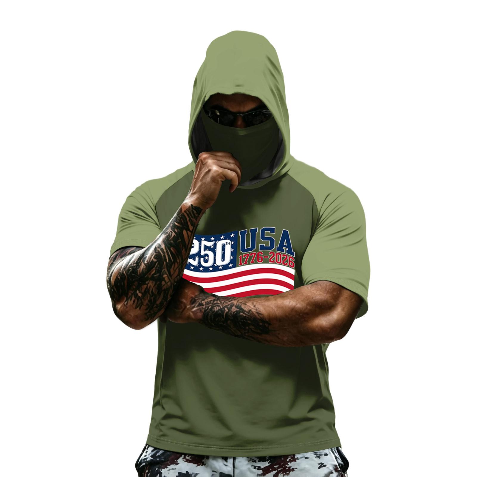 Men s summer camouflage gradient drying short-sleeved T-shirt, sun clothing, fishing, fitness, sports, hooded short-sleeved shirt L армия зеленый