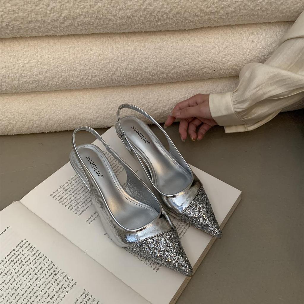 Temperament women's single shoes 2025 spring and summer new niche French high heels thin heel bag head sandals fairy shoes