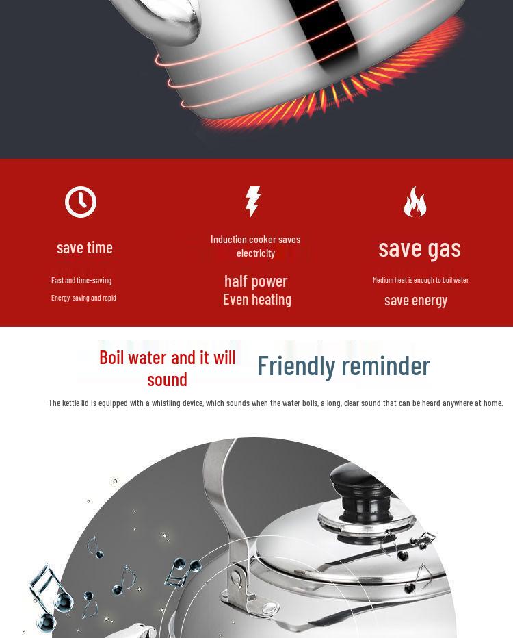 Stainless Steel Large-Capacity Whistling Kettle for Gas Stove - Electric Teapot & Water Boiler for Home