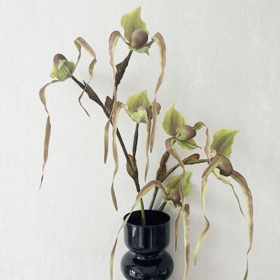 Artificial Flower Paphiopedilum Realistic Silk Plastic Petals Flexible Stems Long-Lasting No Watering Fake Orchid Home Decor