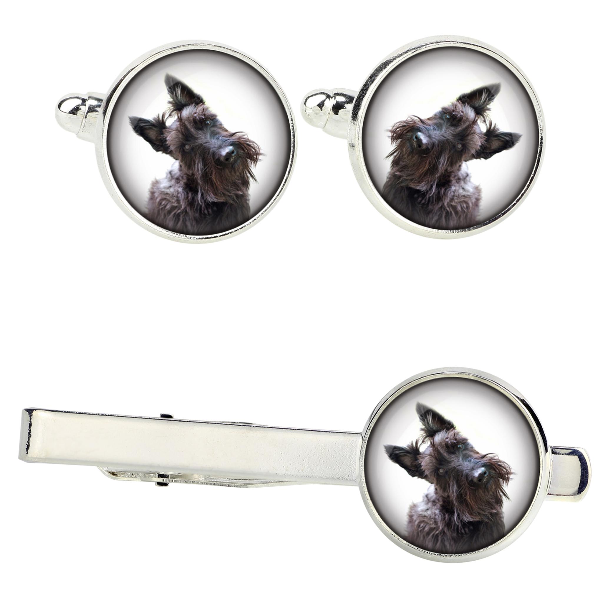 

Scottish terrier, Aberdeen Terrier, Scottie, Aberdeenie - cufflinks and tie with your photo, a suit decoration, men s jewelry from the Art-Dog brand. срібний