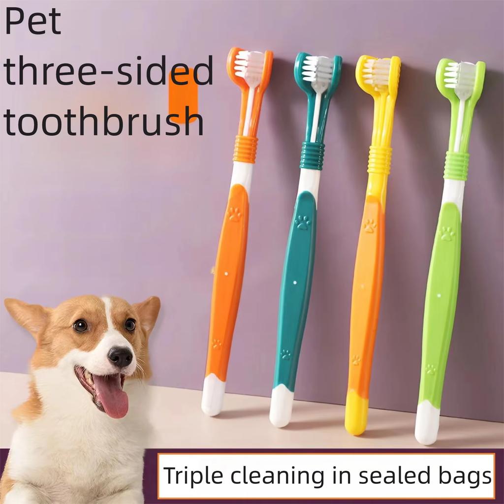 3-Sided Pet Toothbrush Dog Breath Tartar Cleaning Mouth Pet Plastic Toothbrush Removing Bad Dental Care Cat Cleaning Mouth YSS01