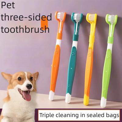 3-Sided Pet Toothbrush Dog Breath Tartar Cleaning Mouth Pet Plastic Toothbrush Removing Bad Dental Care Cat Cleaning Mouth YSS01