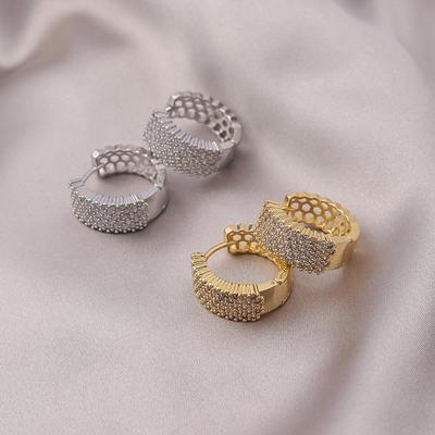 Korean Fashion Zircon Stud Earrings & Hoops - Women's Round Ear Cuffs