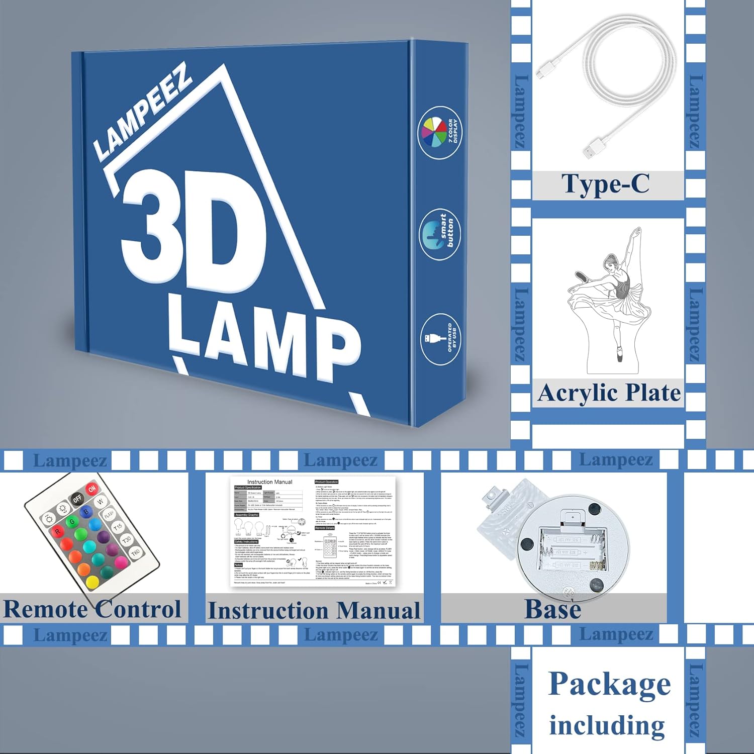 

Lampeez Балетные подарки Детский 3D ночник Балерина Лампа танцовщицы балета с 16 цветами Пульт дистанционного управления Смена цвета Идея подарка на день рождения Рождество для мальчиков и