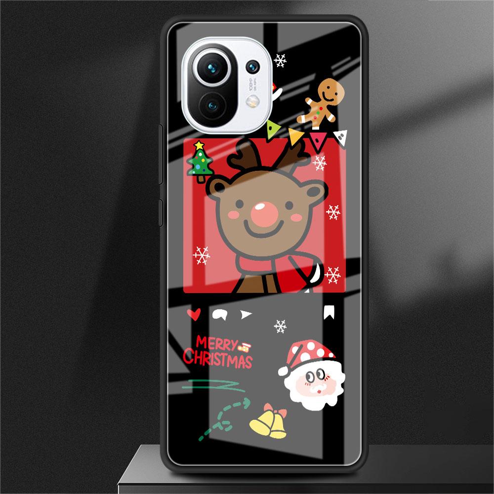 Glass Case For Xiaomi Poco X3 NFC 11 Lite 11T F3 M3 For Redmi Note 11 10 9 8 Pro 10S 9S 9A 9C Phone Cover Snowman Christmas Cute