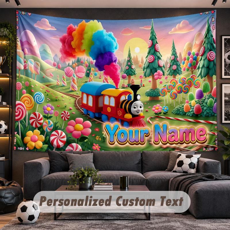 Wall Hanging Tapestry Custom NameThomas & Friends Pattern Personalized Printed Fabric Wall Decor