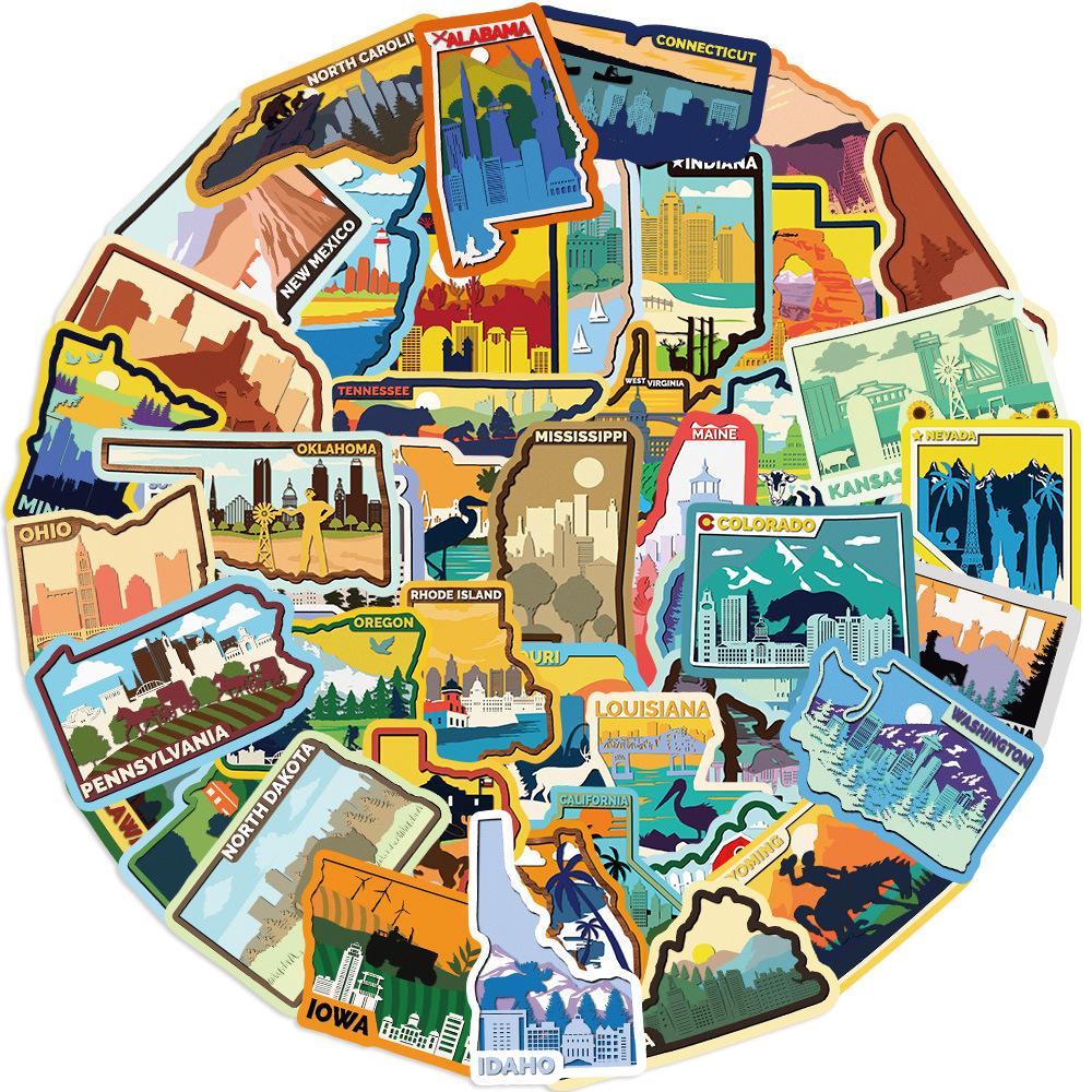 

50 Colored Edges American States Graffiti Stickers Party Decoration Guitar Notebook Suitcase DIY Waterproof