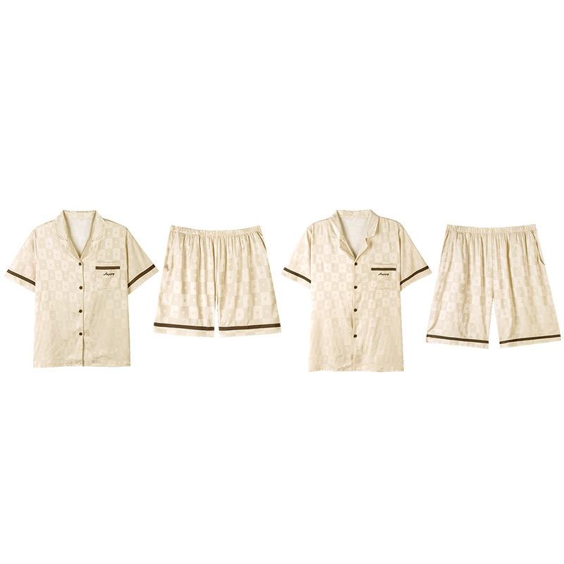 Ice Silk Pajamas Couple 1011 New Summer Thin Short-sleeved Shorts Can Be Worn Outside a Man's and a Woman's Pajamas Loungewear