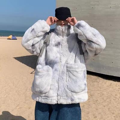 Luxury Trendy Brand High-end Lamb Wool Tie Dye Coat for Men and Women Plus Size Warm and Thick Cotton Jacket Korean Version Cotton Jacket