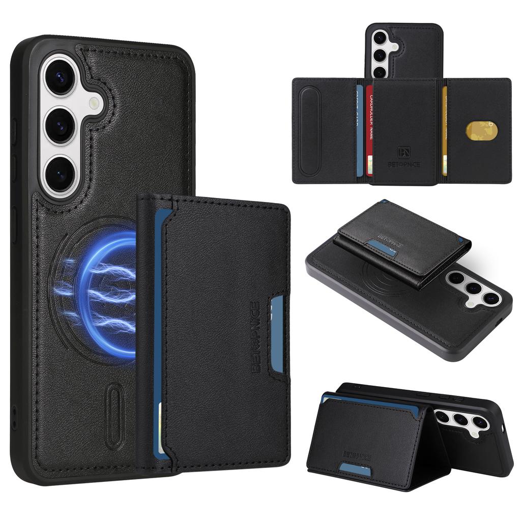 For Samsung Galaxy S24 Magnetic Case BETOPNICE Leather Phone Cover Kickstand with Detachable Card Bag