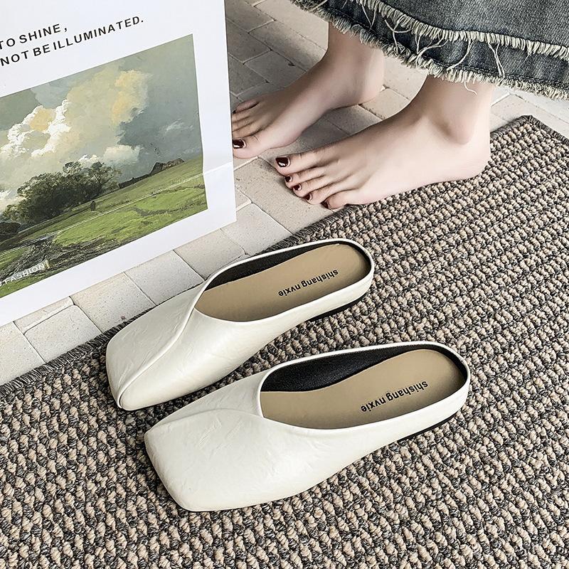 One Pedal Bag Head and Half Slippers, Wearing Women's Summer New Light Mouth Comfortable Versatile Soft Flat Shoes