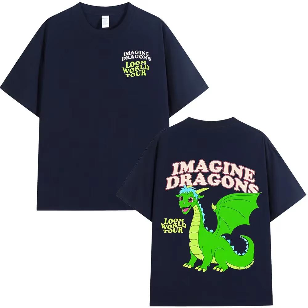 Imagine Dragons Loom World Tour T Shirt Rock Band Cartoon Dragon Tshirts Unisex WOMEN High Quality Cotton Short Sleeve Tshirt