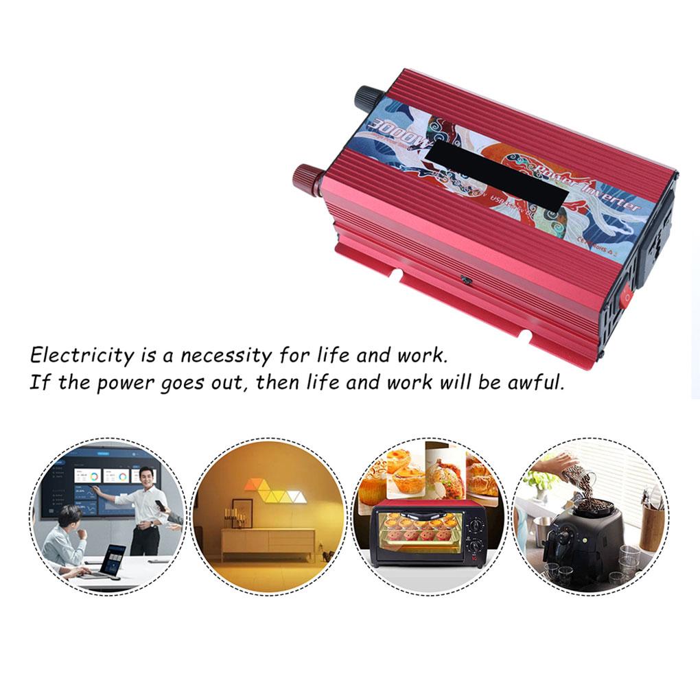 Sine Wave Inverter Portable Solar DC 12V To AC 220V Short Circuit Protection Built-in Fan Outdoor Camping Converter Adapter