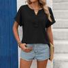 Women V Neck Short Sleeve Top with Embroidered Front Casual Loose Fit Bohemian Style Lightweight Summer Shirt Blouse