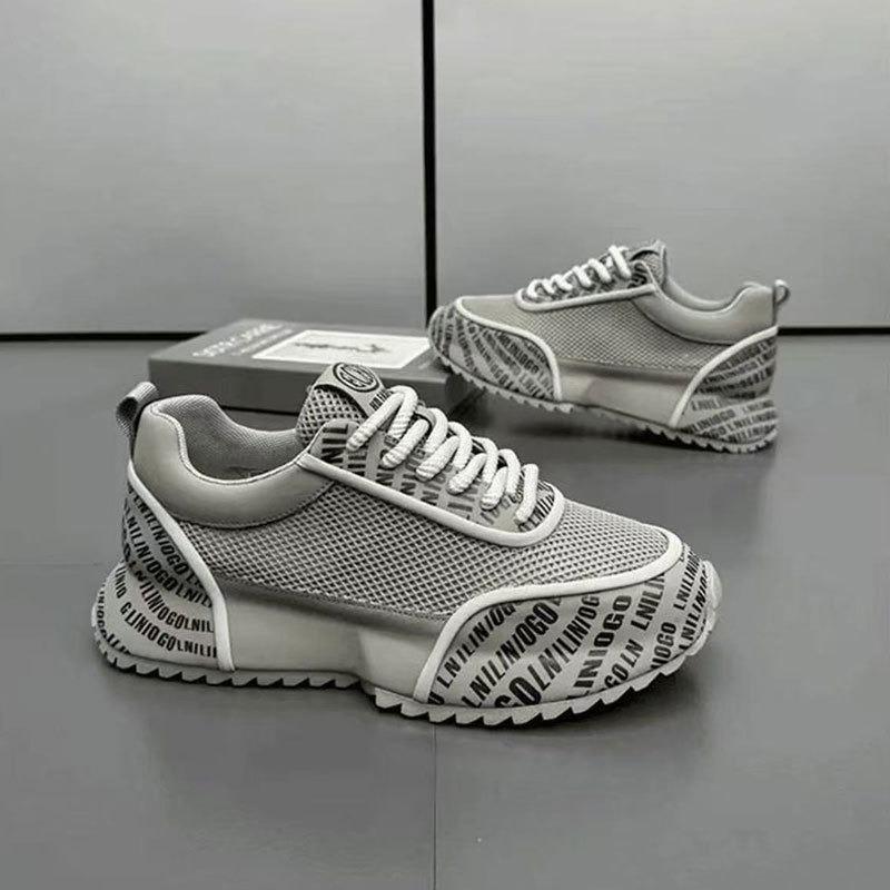 Men's Shoes Summer New Breathable Mesh Sports Casual Shoes Inner Height Increase Printed Letter Dad Shoes