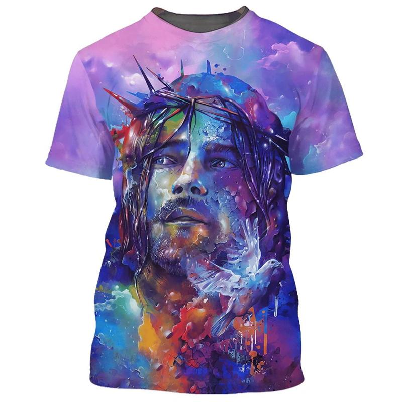 Vintage Men's T Shirts 3D Print Jesus Graphic T-shirt Round Neck Oversized Men Clothing Unisex Harajuku Short Sleeve Women Tee