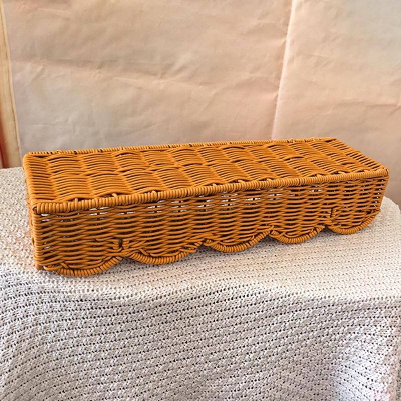 Rectangular Plastic Basket Decorative Rattan Weave Pattern Functional Storage For Home Decoration Practical Container
