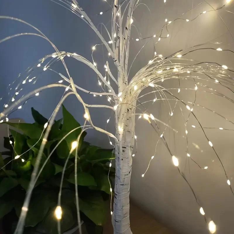 1PC Willow Night Light 192 LED Table Lamp 8 Modes Battery And USB Use Tree Lights For Wedding Party  Christmas Decoration Jesus