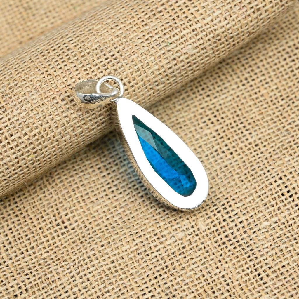 Blue Topaz Natural Gemstone Jewelry  Handmade Pendant  925 Solid Sterling Silver For Wedding Gift