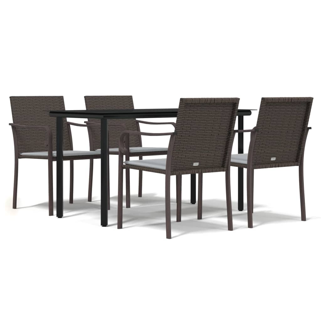 vidaXL 5 Pcs. Garden Dining Set with Cushions Poly Rattan and Steel