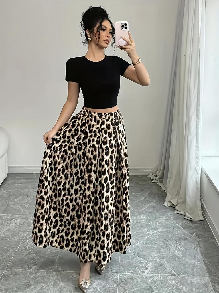 Europäischer und Amerikanischer Leopardenmuster Schwingrock - Lässig, Vielseitig, Frühling/Sommer Stil