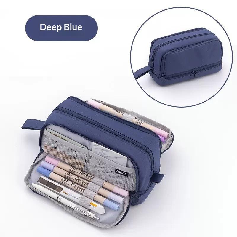 Cross-border  Fabric Pencil Case Stationery Bag Student Macaron Color Double Window Multi-function Learning Zipper