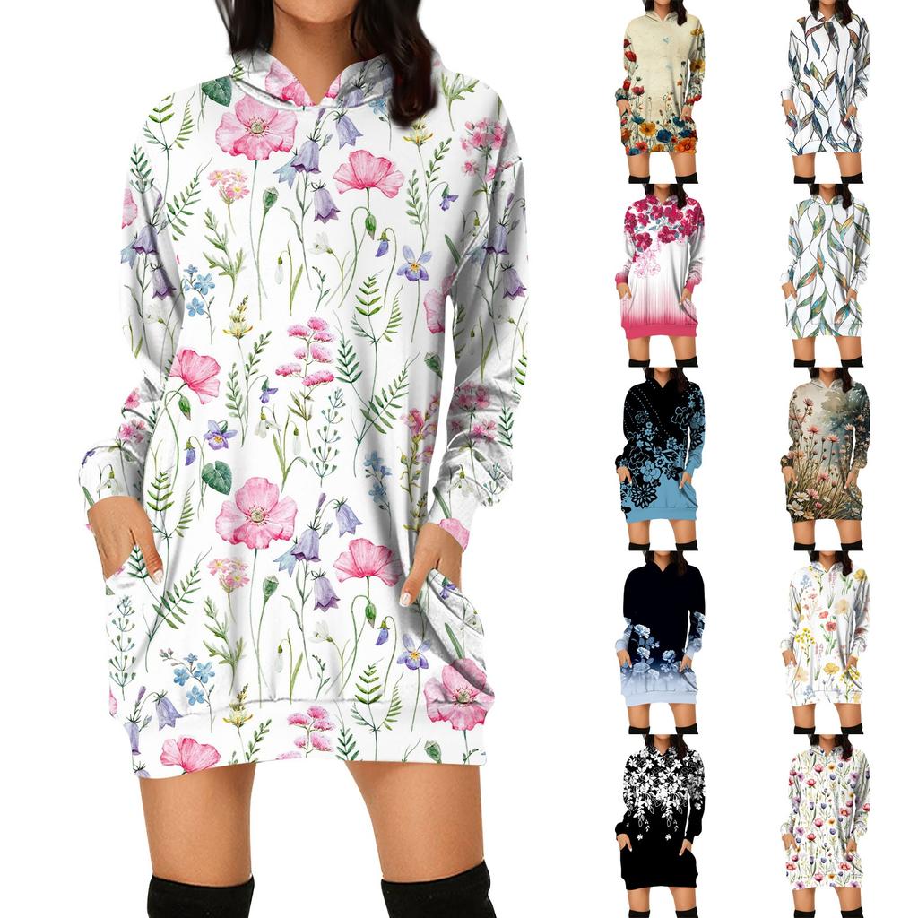Women's Autumn And Winter Hooded Sweatshirt Dress Halloween Print Dress