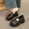 Small Man Thick-soled Black Small Leather Shoes Women's 2025 Autumn New Versatile Velcro Single Shoes British Style Loafers