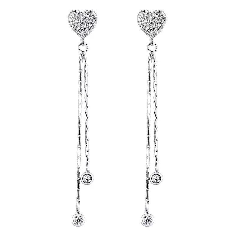 

BELLA BOX High-end Pure Silver Heart-shaped Tassel Earrings, Super Dazzling And Luxurious, Full Of Diamonds, Elegant And Versatile Earrings срібний