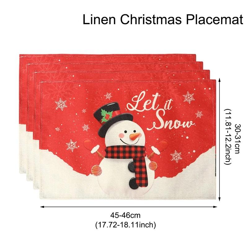 1PC Linen Christmas Placemats Tableware Mat Christmas Decorations For Home Kitchen 2024 Xmas Navidad Noel NewYear Table Decor