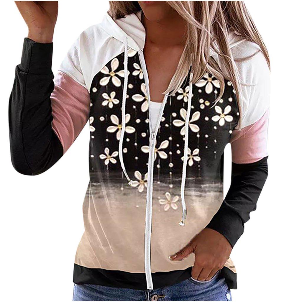 Damen-Kapuzenpullover mit Reißverschluss und europäischem und amerikanischem Herbst-/Winter-Print