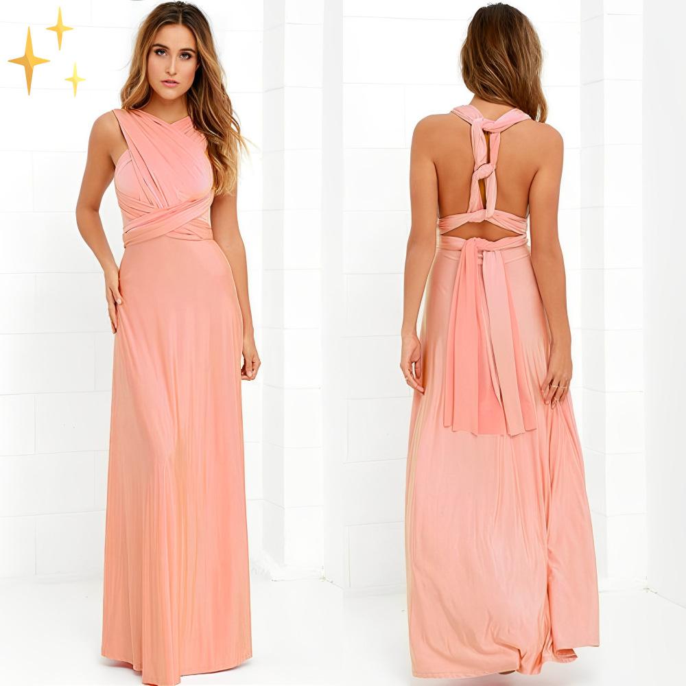 European & American Women's Solid Halter V-Neck Sleeveless Long Evening Gown