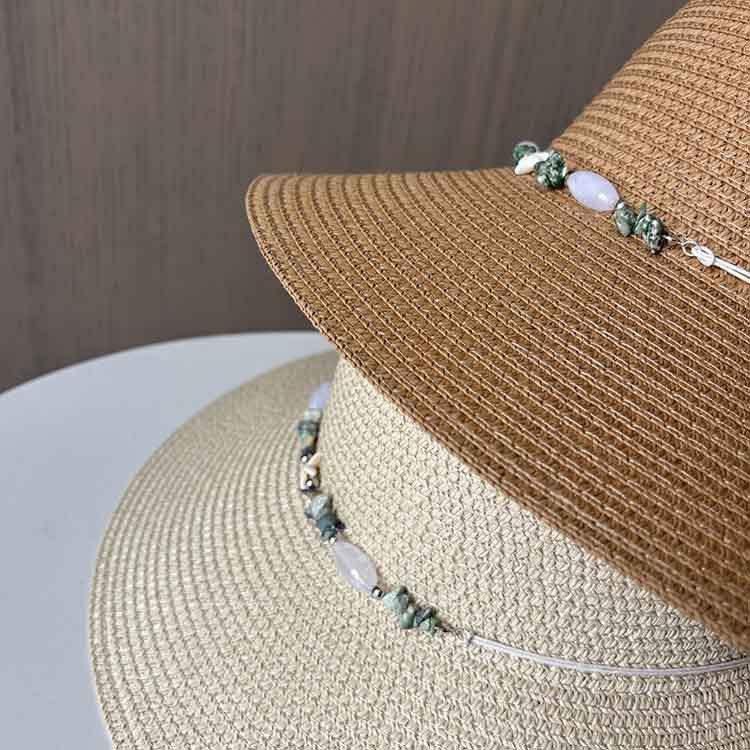 Summer Dome Big Brim Straw Hat Women's Pearl Braided Lace-Up Sunshade Sunscreen Hat Straw Vacation Big Brim Sun Hat
