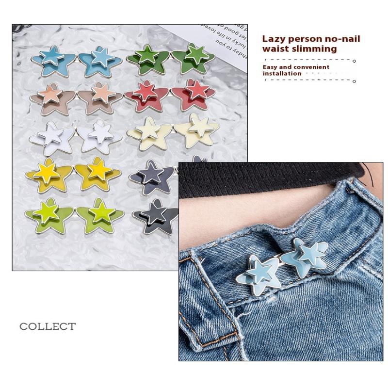1 Pair Women Adjustable Metal Star Belt Seamless Invisible Waistband Buckle Jean Waist Tightening Tool No Sewing Required