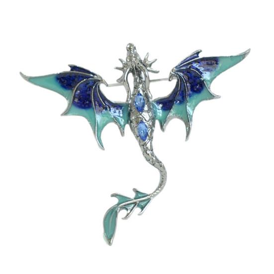 Brooch Pin Western Dragon Design Zinc Alloy Pin with Rhinestone Inlay Hand-Painted Enamel Glaze Suits Coats Sweaters Badge