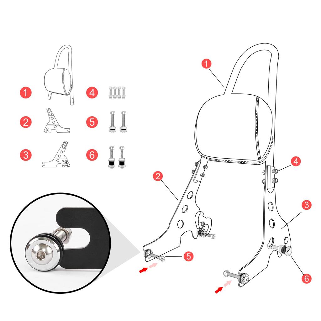 Davidson Sportster 1200 883 Sissy Bar with Backrest and Pad, Compatible with Sportster XL883, XLH883, XL1200, and XLH1200 (2004-2023)