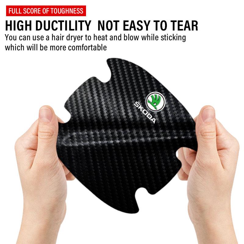 4 stk. Beskyttelsesklistremerke for bildørhåndtak Emblem Bilddekorasjon Styling For Skoda Octavia Superb Rapid Kodiaq Karoq Fabia Kamiq Roomster Citigo