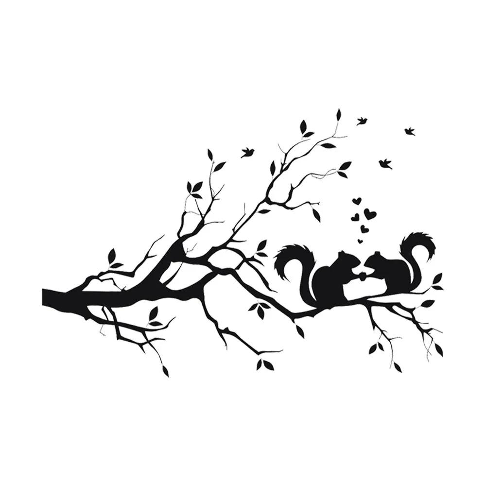 Vinyl Squirrel On Long Tree Branch Wall Sticker Animals Cats Art Decal Kids Room Home Decoration Room Wall Art Wallpaper