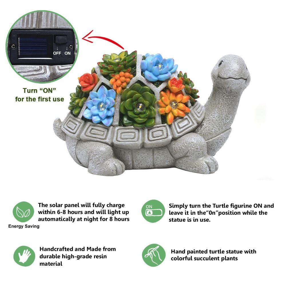 Cute Solar Turtle Garden Statues Solar Powered Lawn Decor Tortoise Statue Outdoor Use