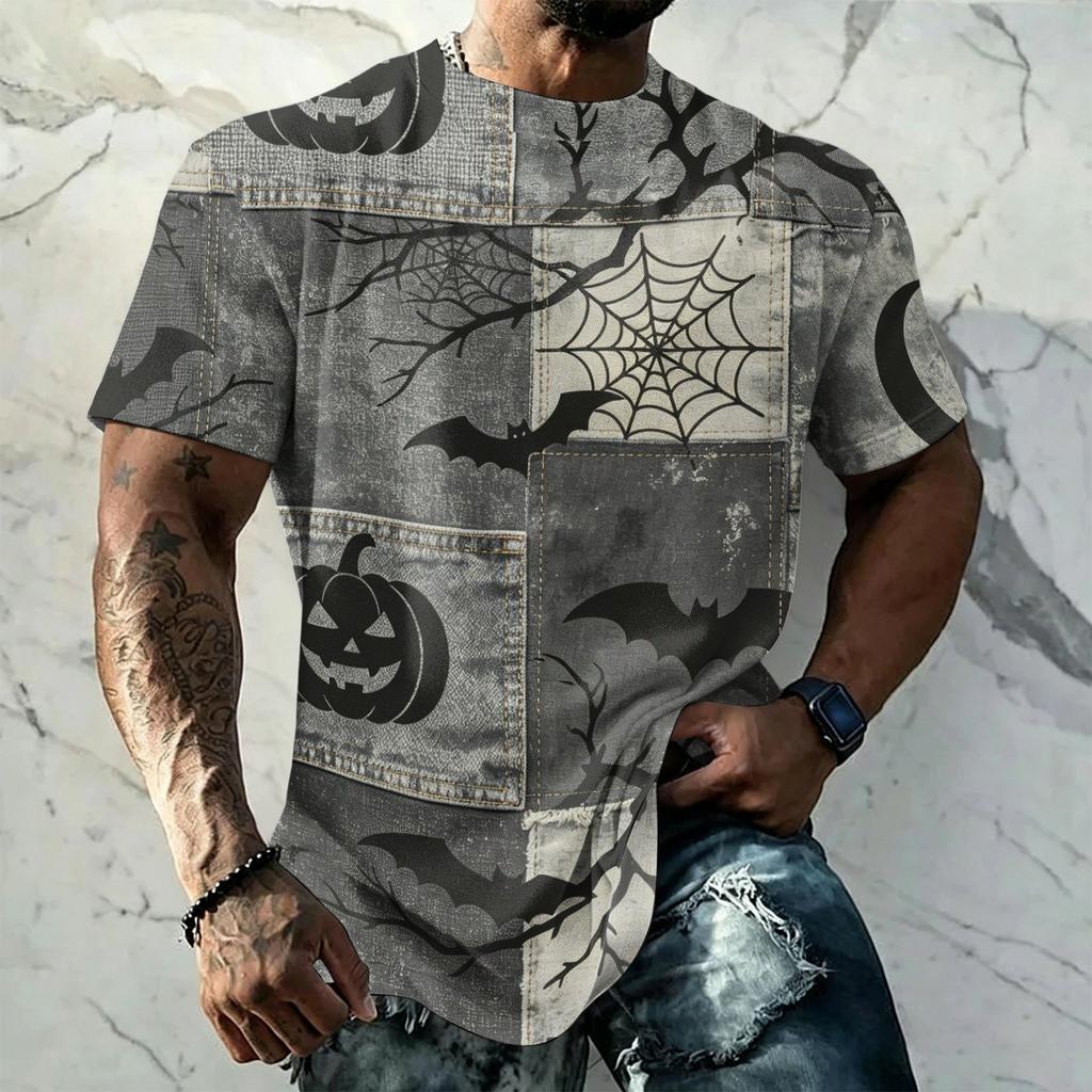 Men's Halloween Vintage Short Sleeve T Shirt Loose Breathable Summer Sports Streetwear Casual Everyday Top with Graphic Print