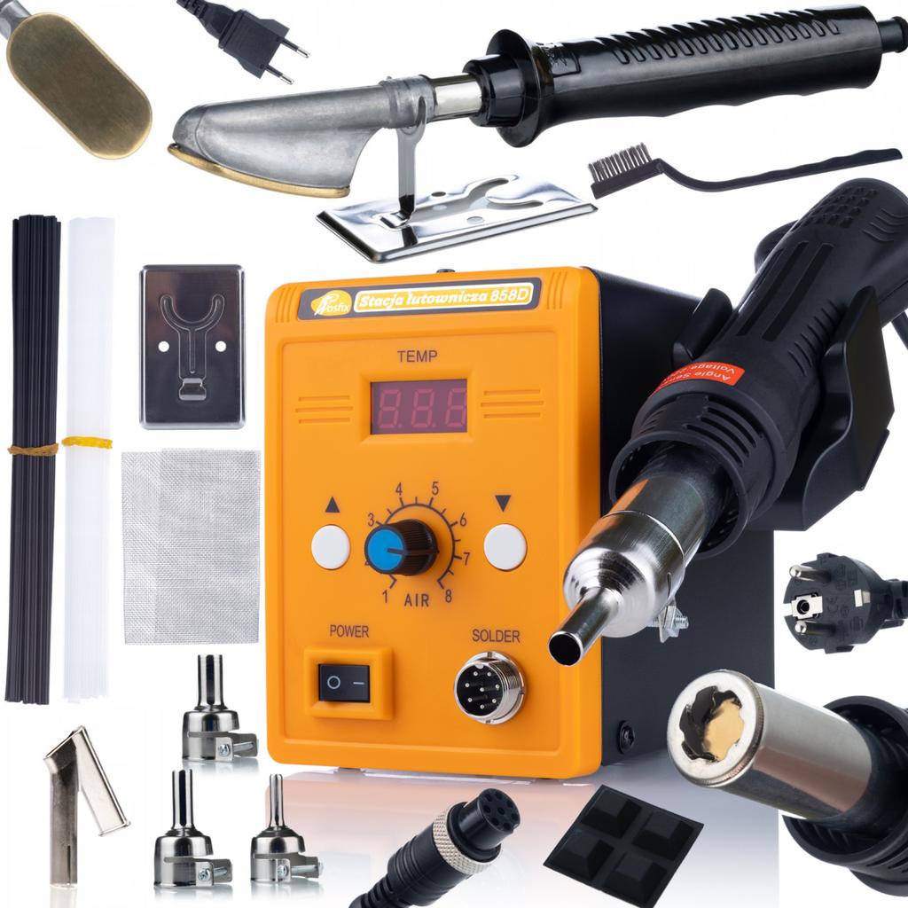 Rosfix Stacja Lutownicza Hot-Air 858D – Wysoka Moc 700W | Zestaw 3 Dysz | Lutownica Do Wygładzania Plastiku Z Siatkami