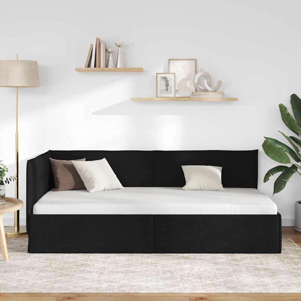 Corner Bed Frame with Headboard Black 100 X 200 Cm Fabric