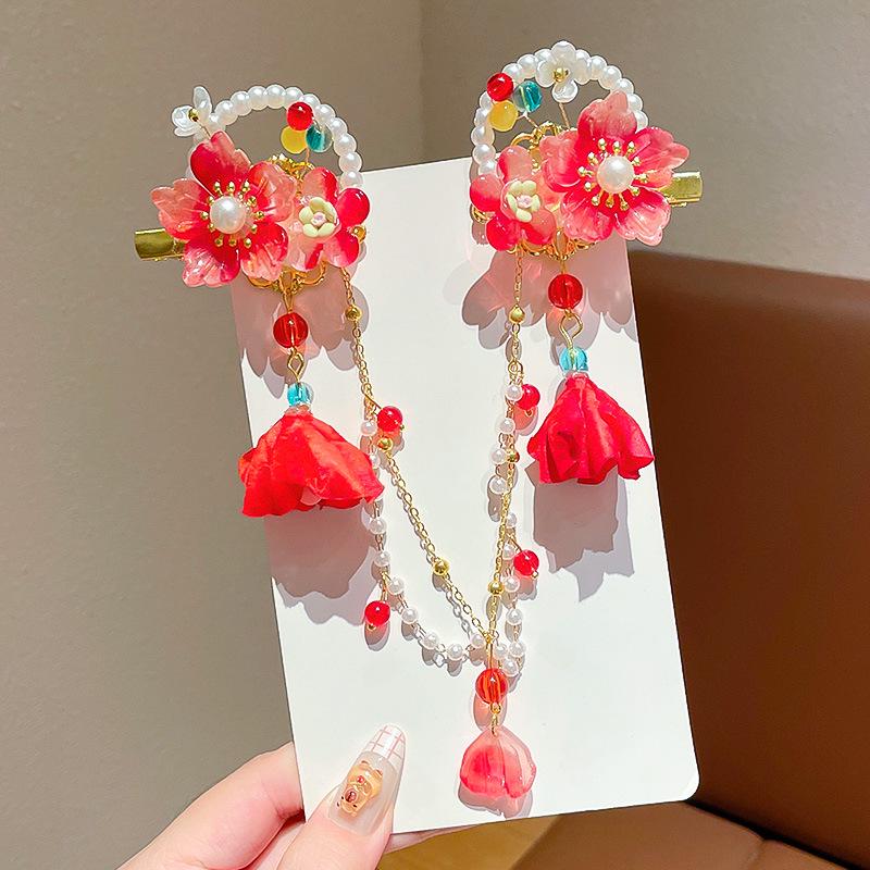 Acessórios de Cabelo Hanfu de Estilo Antigo: Adorno de Cabeça Infantil com Corrente de Testa, Franja e Design de Fada Princesa