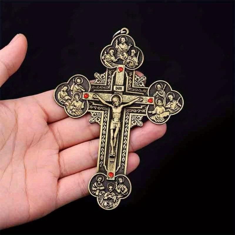 Religiöser Kruzifix-Christlicher Schmuck Kreuzanhänger Heiliger Benedikt Kreuzmuster Anhänger Halskette.120 * 90 mm