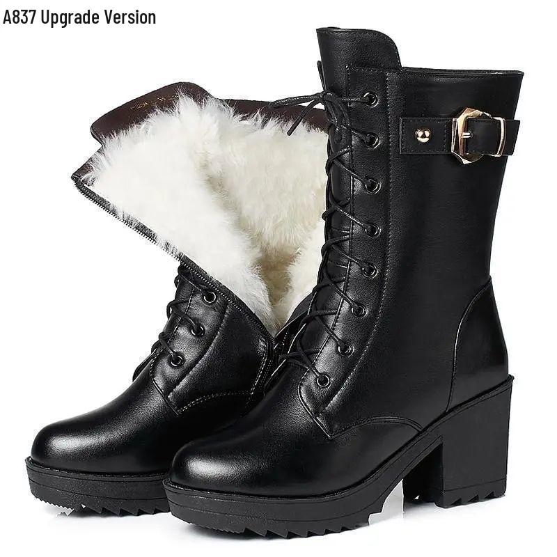 Women s British Style Mid-Calf Velvet Martin Boots - Chunky Heel, Thick Sole, Korean Winter Design 35