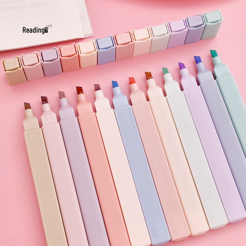 Macaron Color Fluo Pen: Cute Student Planner Highlighter with Oblique Tip for Eye-Friendly Marking