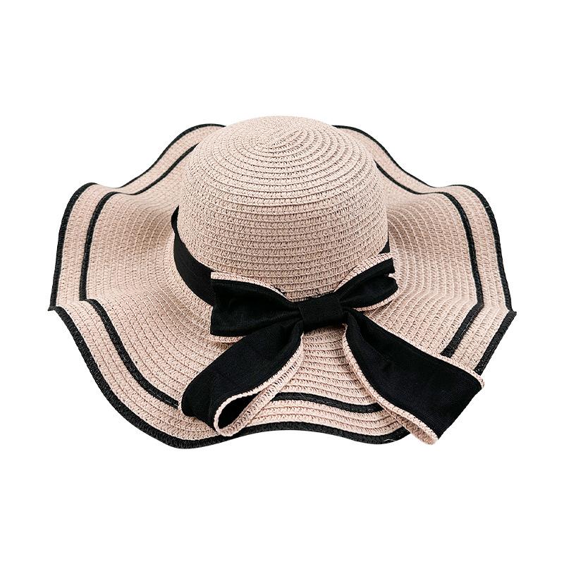Korean Version of Xiaoxiang Feng Wave Straw Hat Outdoor Big Hat Blade Bow Sun Hat Women's Sunscreen Beach Hat