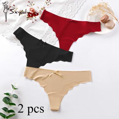 2 STÜCKE/Set M-XL Damen Sexy String Höschen Pack Lingerie 8 Unifarben G-String Schleife Eis Seide Unterwäsche Leopard Unterhosen